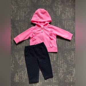 Carter’s Baby Girl Pink hoodie & Faux Denim Leggings Outfit Size 3 Months